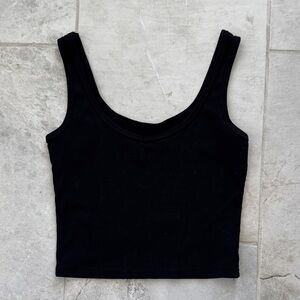 Classic Black Ribbed Tank Top - Women's Cropped Scoop Neck